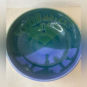 Barb Lund Studio Art Handmade Pottery Bowl Glazed  Signed 1995 Green Purple